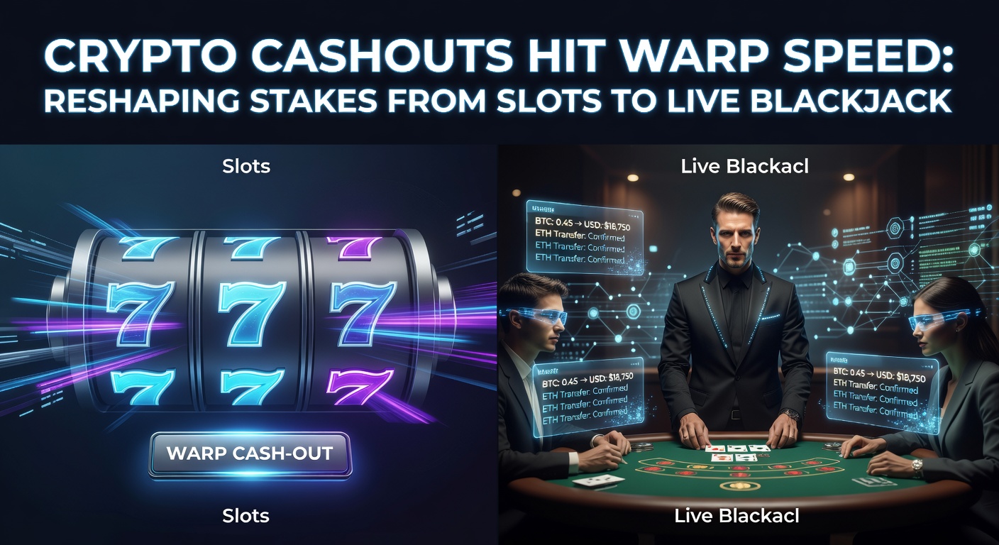 Digital wallet displaying instant crypto cashout on a vibrant casino app interface, with slots and blackjack icons glowing in the background