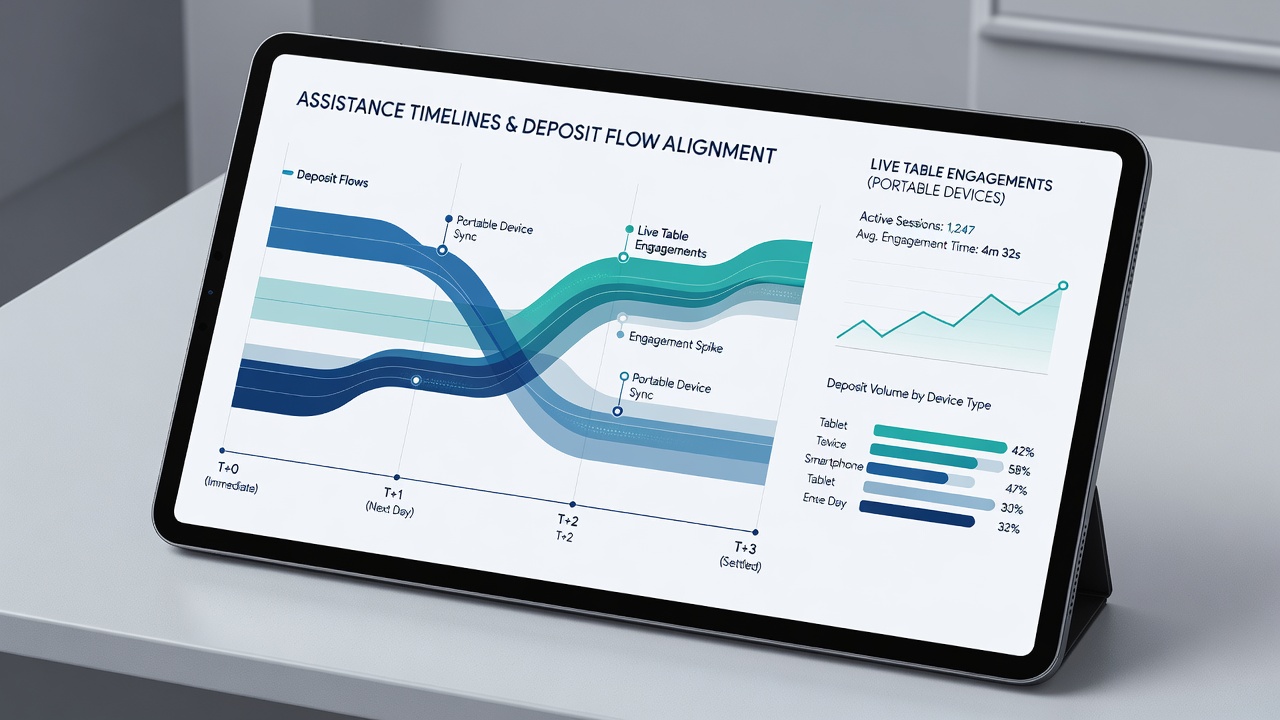 Support dashboard displaying aligned deposit timelines and live table engagement metrics