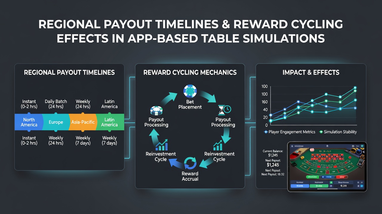 Mobile app interface showing table game simulations with payout indicators and reward cycle trackers