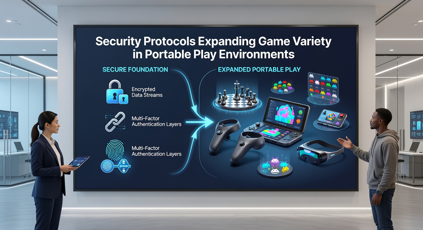 Portable device displaying diverse game selection secured by protocol layers