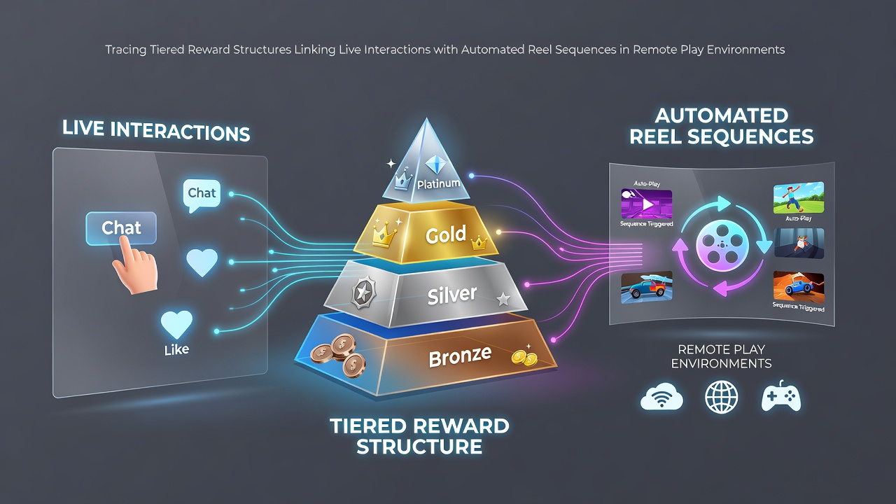 Diagram showing tiered reward flows between live dealer tables and automated slot sequences in remote gaming platforms