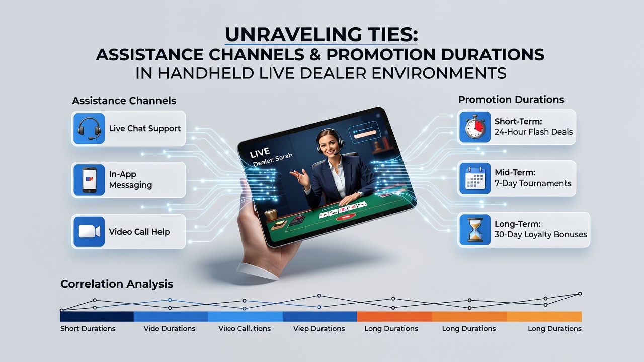 Mobile live dealer support interfaces showing chat assistance and promotion timelines on handheld devices